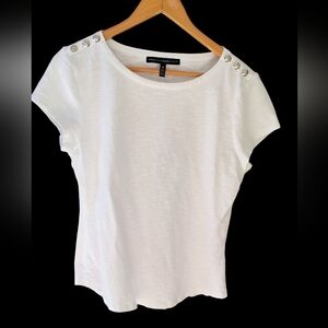 White House Black Market White Short Sleeve Top with Button Details Sz M